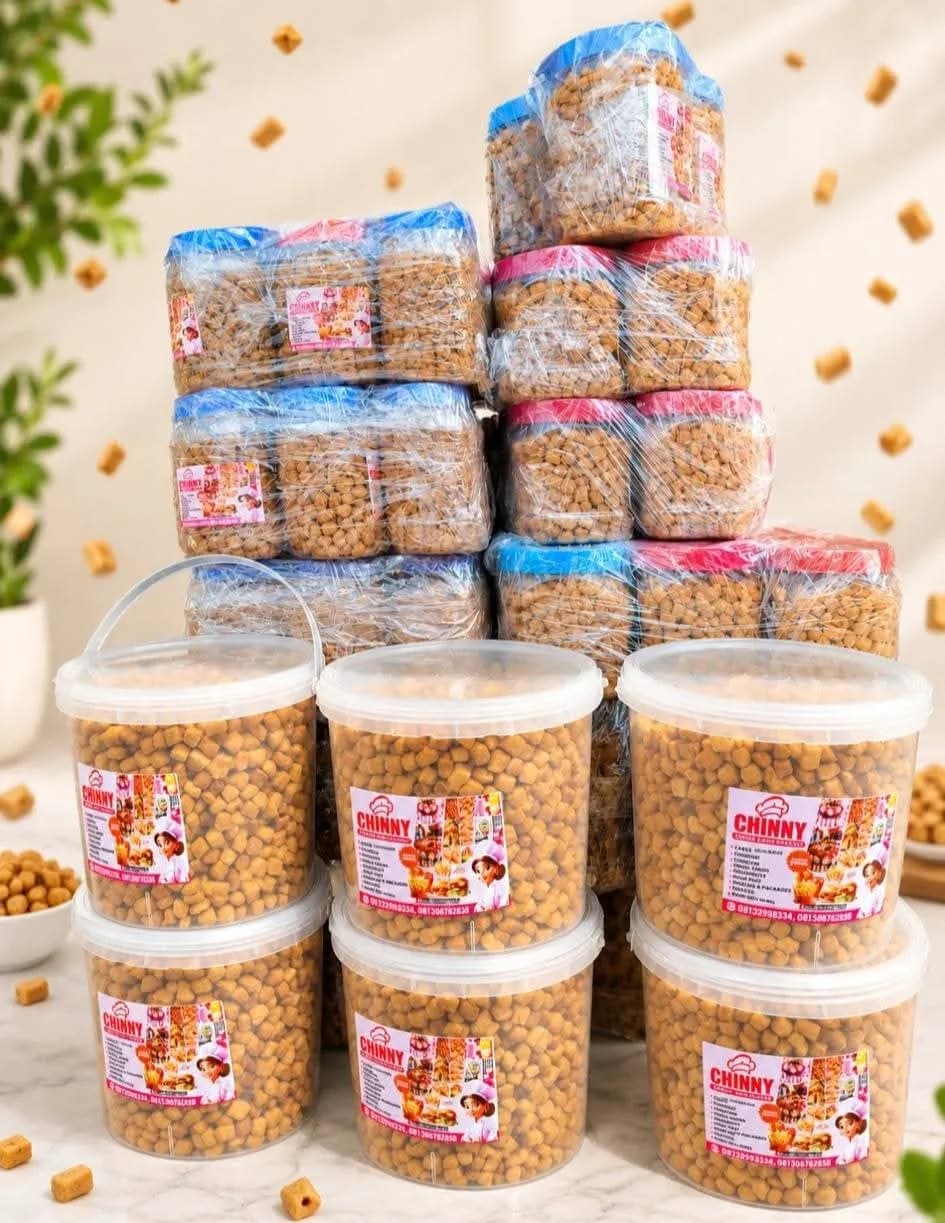 Large display of Chinny snack buckets prepared in quantity